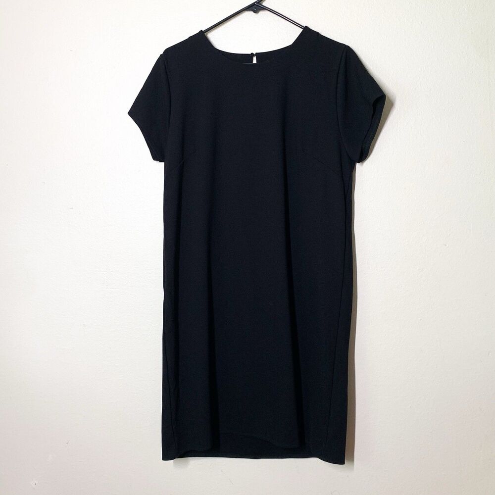 Cuyana Ponte Tee Dress L Black Cap Sleeve Stretchy Shift Short Above Knee $165